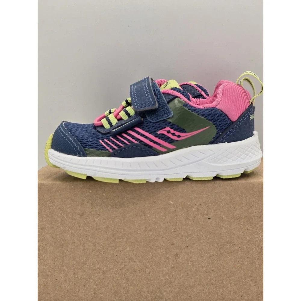 Saucony Wind‎ A/C Pink Green Hook & Loop Running Sneakers Shoes Kids 4M